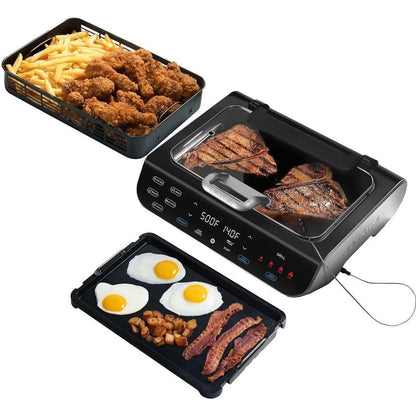 Gourmia Indoor Smokeless Grill Tabletop Griddle Air Fryer 6 in 1 Foodstation