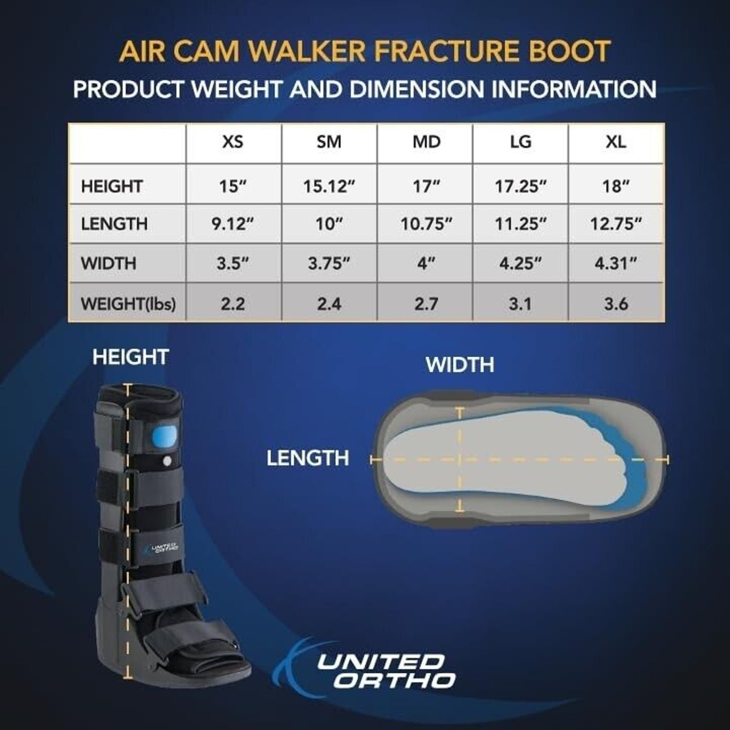 United Ortho Air Cam Walking Boot Walker Fracture Medical Orthopedic Sm/Med